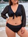 SHEIN Swim Basics Plus Size Solid Color Two Piece Swimsuit Set