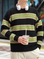 Men'S Striped Drop-Shoulder Long-Sleeved Sweater