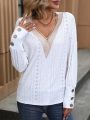 Eyelet Embroidery Contrast Lace Drop Shoulder Tee