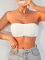 Lace Trim Ruched Bust Tube Top