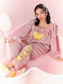 CARDCAPTOR SAKURA | SHEIN Plus Size Cartoon Print Ruffle Trim Pajama Set