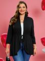 EMERY ROSE Plus Size Solid Color Drawstring Waist Jacket