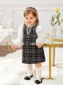 SHEIN 2pcs Baby Girls' Sleeveless Tweed Dress And Long Sleeve Shirt Set In