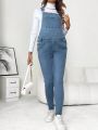 SHEIN Maternity Patched Pocket Denim Overalls Without Tee