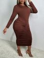 SHEIN Slayr Plus Size Solid Color Pleated Bodycon Dress