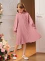 SHEIN Tween Girl 1pc Bow Back Flounce Sleeve Pleated Hem Dress