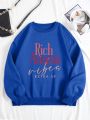 Slogan Graphic Drop Shoulder Thermal Lined Sweatshirt