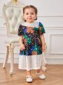 Baby Girl Spring Classic Floral Print Splicing Lace Cute Daily Casual Elegant Gorgeous Dress