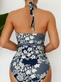 SHEIN Swim Vcay Random Floral Printed One-piece Swimsuit With Waist Belt