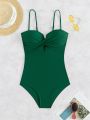 Solid Color Cross Strapped One-piece Swimsuit