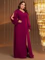 Plus Flounce Sleeve Split Thigh Chiffon Bridesmaid Dress