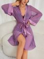 Women's Solid Color Satin Patchwork Casual Sleepwear Robe