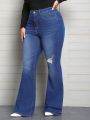 Plus Size Distressed Flare Jeans With Hole Details