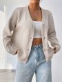 Drop Shoulder Lazy Cardigan With Open Front