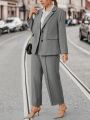 SHEIN LUNE Plus Lapel Neck Blazer & Suit Pants