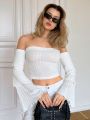 SHEIN Essnce Off-Shoulder Bell Sleeve Cropped T-Shirt