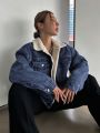 DAZY Flip Pocket Fleece Lined Denim Jacket