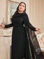 SHEIN Modely Plus Size Splicing Cape Sleeve Dress