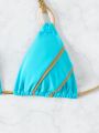 SHEIN Swim Vcay Women'S Color Block Halter Neck Bikini Top