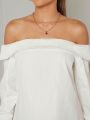 Luxe Solid Off-Shoulder Long Sleeve Blouse