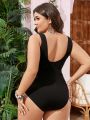 SHEIN Swim Classy Plus Size Women'S Cross Design Wide Strap One-Piece Swimsuit