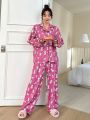 DAZY Kpop Ladies' Dog Printed Long Sleeve Top And Pants Pajama Set