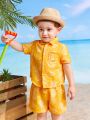 SHEIN Baby Boy Leisure Fruit Pattern Short Sleeve Shirt And Shorts Set