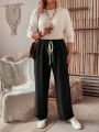 Plus Size Textured Pants With Knotted Waist