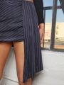 Naked Moon Striped Print Draped Front Skirt