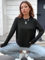 SHEIN Solid Color Long Sleeve Casual T-shirt With Round Neckline