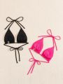 SHEIN Swim Basics Women'S Ribbed Ruched Halter Bikini Top