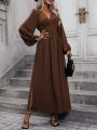 Lantern Sleeve Split Thigh Dress