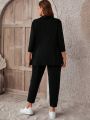 SHEIN LUNE Plus Shawl Collar Open Front Blazer & Pants