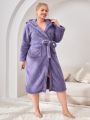 Plus 3D Ear Design Hooded Belted Flannel Sleep Robe Without Liner