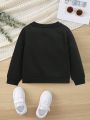 Baby Girls' Casual Cartoon Printed Long Sleeve Round Neck Sweatshirt, Suitable For Fall And Winter