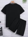 Teen Boy's Crown Pattern Short Sleeve T-Shirt & Shorts Two Piece Set