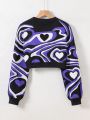 Short Heart-shaped Weave Pattern Pullover Sweater