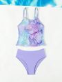 Cute Girls' Tie Dye Print Two Piece Swimsuit Set