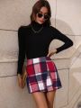 SHEIN Frenchy Plaid Print Split Hem Skort