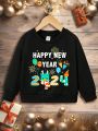 Infant Boys' Casual Cartoon Printed Long Sleeve Round Neck Sweatshirt, Suitable For Autumn And Winter