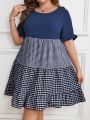 EMERY ROSE Plus Size Colorblock Plaid Patterned Dress