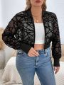 SHEIN Essnce Plus Geo Print Zip Up Crop Bomber Jacket