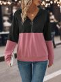 SHEIN LUNE Two Tone Half Zip Drop Shoulder Sweatshirt