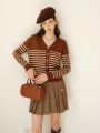 Striped Pattern Button Front Cardigan