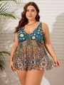 SHEIN Swim Classy Plus Size Women'S Floral Print Tankini Swimsuit