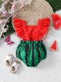 Baby Girl Watermelon Print Ruffled Romper