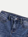 SHEIN Boys' Mid Waist Slim Fit Irregular Holes Denim Jeans