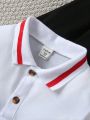 Young Boy 2pcs Contrast Trim Polo Shirt