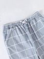 Teen Boy Plaid Print Drawstring Waist Pants