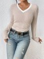 SHEIN Frenchy Women'S Knitted V-Neck Long Sleeve Bodysuit